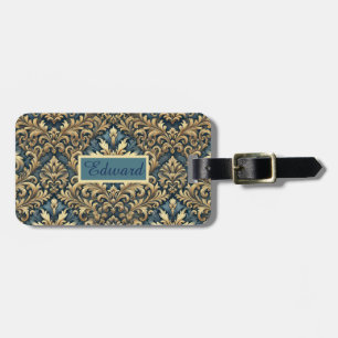 Etiqueta De Bagagem Azul clássico elegante e ouro personalizados