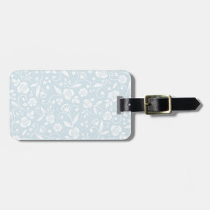 Etiqueta De Bagagem Azul de algodão e Floral branco