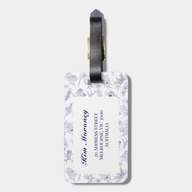 Etiqueta de Bagagem Azul e Branco Fleur de Saison (Traseira Vertical)