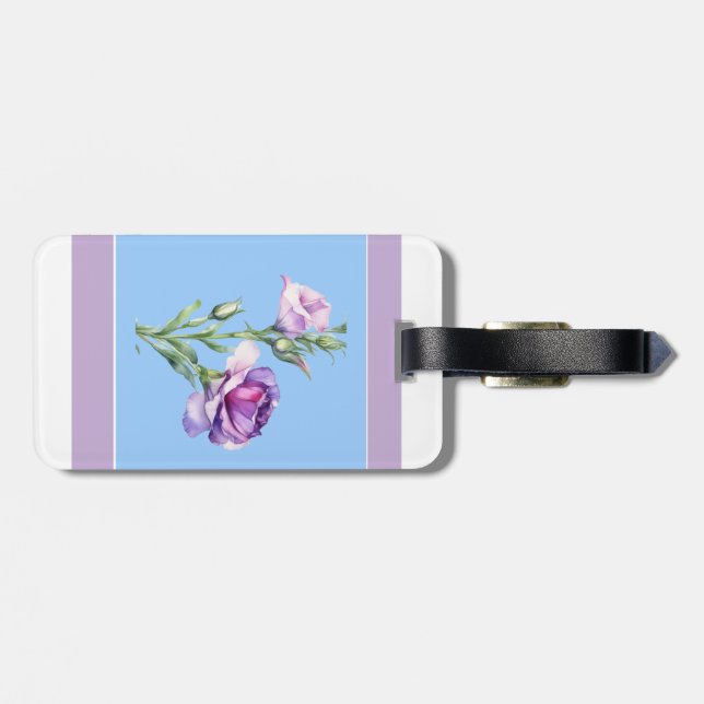 Etiqueta de Bagagem Azul Elegante Lisianthus (Traseira Horizontal)