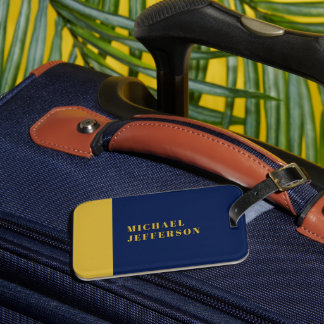 Etiqueta De Bagagem Azul Escuro & Dourado Minimalista Simples Moderno 