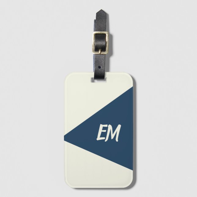 Etiqueta De Bagagem Azul Geométrico e Creme Simples Modernos (Frente Vertical)