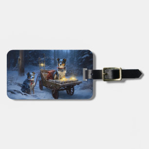 Etiqueta De Bagagem Azul Heeler Snowy Sleigh Decência de Natal