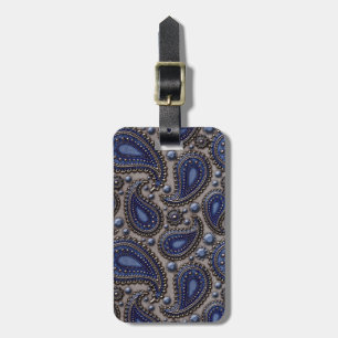 Etiqueta De Bagagem Azul Jeweled e cinza de Paisley