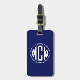 Etiqueta De Bagagem Azul Marinho Círculo Branco Monograma DIY BG