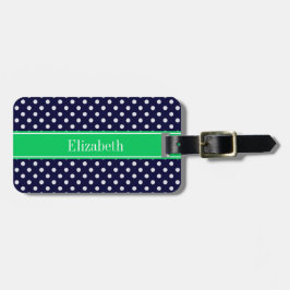 Etiqueta De Bagagem Azul Marinho Com Pontinho Branco Verde Esmeralda M