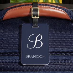 Etiqueta De Bagagem Azul Marinho Personalizado Nome e Monograma