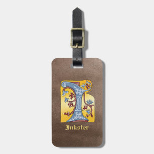 Etiqueta De Bagagem Azul medieval e maré vermelha iluminada - Letra I