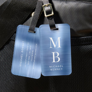 Etiqueta De Bagagem Azul Monogramado Elegante