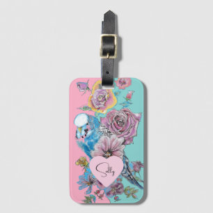 Etiqueta De Bagagem Azul-pasta Aquarela floral Girls Rosa Aqua