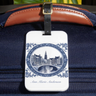 Etiqueta De Bagagem Azul Personalizado Delft Amsterdã Lembrança