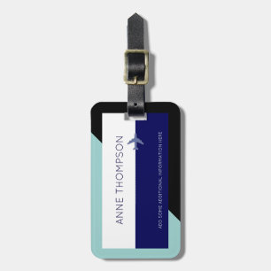 Etiqueta De Bagagem azul / preto elegante, moderno e geométrico