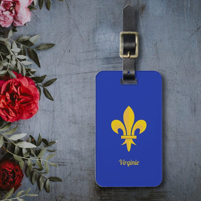 Etiqueta de Bagagem Azul Real com Fleur de Lis Dou (Royal Blue Luggage Tag with a Gold Fleur de Lis)