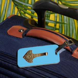 Etiqueta de bagagem azul Thor Hammer Dourada