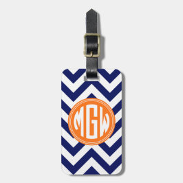 Etiqueta De Bagagem Azul Wt LG Chevron Círculo Laranja Monograma DIY B