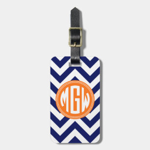 Etiqueta De Bagagem Azul Wt LG Chevron Círculo Laranja Monograma DIY B