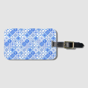 Etiqueta De Bagagem Azulego Lifesty azul e branco com padrão