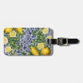 Etiqueta De Bagagem Azulejos de Verão de Portugal com limões mediterrâ