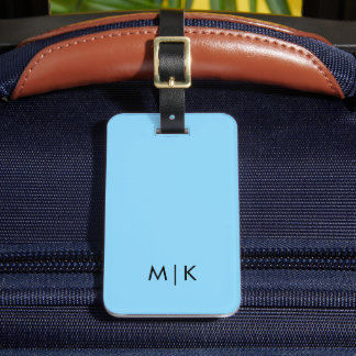 Etiqueta De Bagagem Baby Blue and Black  Modern Monogram Luggage Tag