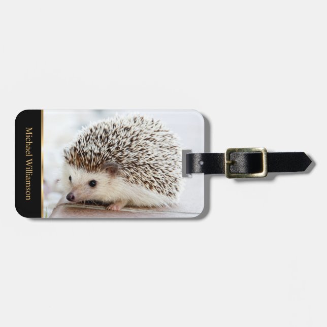 Etiqueta De Bagagem Baby Hedgehog Photo Monograma (Frente Horizontal)