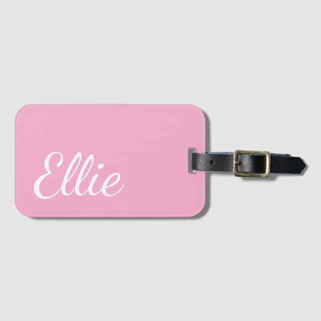 Etiqueta De Bagagem Baby Pink Bliss | Nome Personalizado Rascunho Curs (Frente Horizontal)