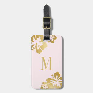 Etiqueta De Bagagem Bagagem bonito da flor tropical Dourado