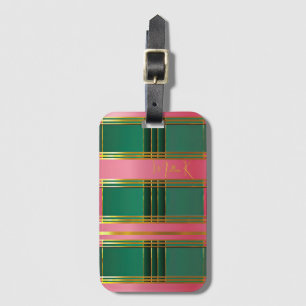 Etiqueta De Bagagem Bagagem Monograma com Blocos de Cor Rosa Luxo e Ve