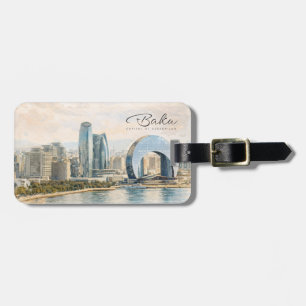 Etiqueta De Bagagem Baku Azerbaijão Capital Aquarela Presente de Viage