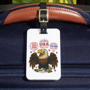 Etiqueta De Bagagem Bald Eagle com Fireworks - EUA 250 Anos 1776-2026