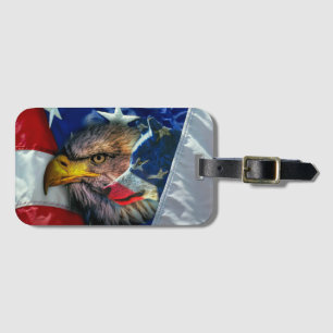 Etiqueta De Bagagem Bald Eagle Wolf American Flag