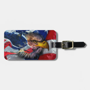 Etiqueta De Bagagem Bald Eagle Wolf American Flag