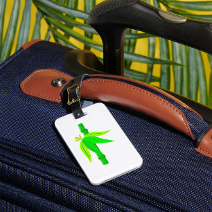 Etiqueta De Bagagem Bambu Verde com Folhas Tropicais