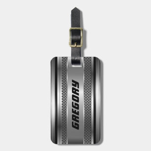 Etiqueta De Bagagem Bandas de Prata Masculinas Faux Design Monogramas