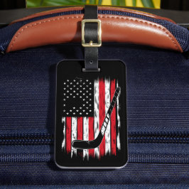 Etiqueta De Bagagem Bandeira Americana de Hóquei Esportes Retro Vintag