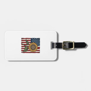 Etiqueta De Bagagem Bandeira Americana do Girassol Vintage