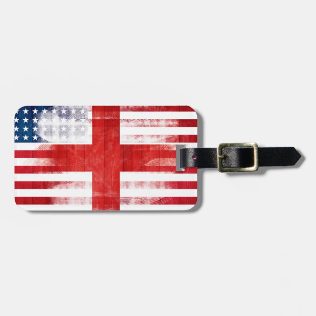 Etiqueta De Bagagem Bandeira americana inglesa rústica (Frente Horizontal)