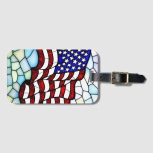 Etiqueta De Bagagem Bandeira Americana Mosaico de Vidro Patriótico