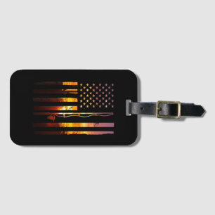 Etiqueta De Bagagem Bandeira Americana Peixe Pescador Pescador Engraça