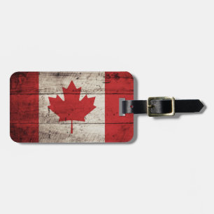 Etiqueta De Bagagem Bandeira de Canadá na grão de madeira velha