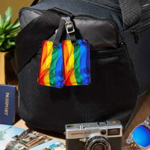 Etiqueta De Bagagem Bandeira do orgulho gay SlipperyJoe's ondulando ve