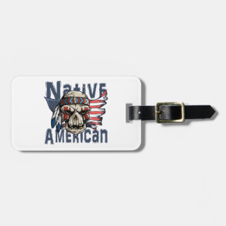 Etiqueta De Bagagem Bandeira indiana dos EUA do crânio do guerreiro do