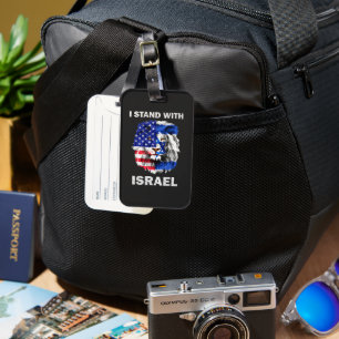 Etiqueta De Bagagem Bandeiras de Israel e EUA Leão _ Eu Estou com Isra