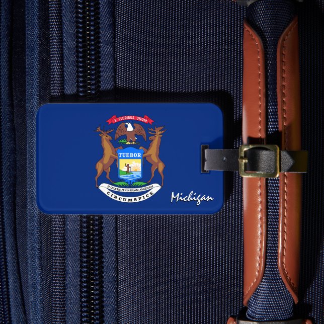 Etiqueta De Bagagem Bandeiras do Michigan, Patriotic Michigan Flag (Frente Insitu 4)