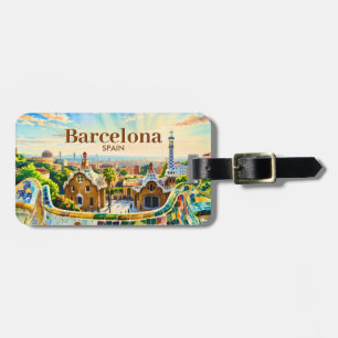Etiqueta De Bagagem Barcelona Espanha Aquarela Personalizada Parque Gü