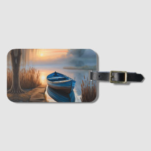 Etiqueta De Bagagem Barco azul rústico Reflexo do Céu Matinal