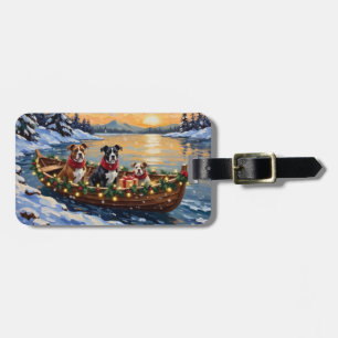 Etiqueta De Bagagem Barco de Natal do American Staffordshire Terrier