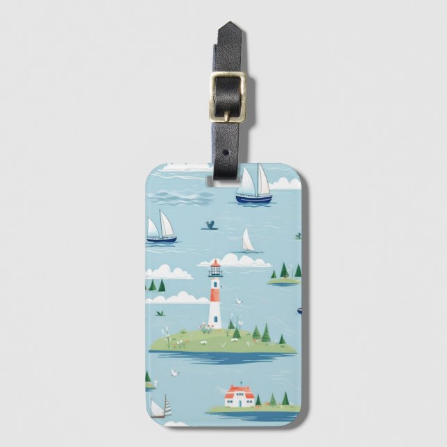Etiqueta De Bagagem Barcos De Farol Marítimo Costeiro (Frente Vertical)