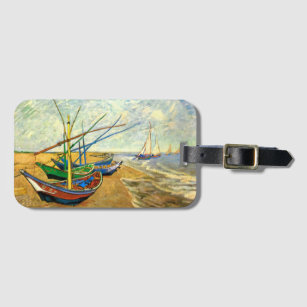Etiqueta De Bagagem Barcos de pesca Van Gogh na praia em Saintes Marie