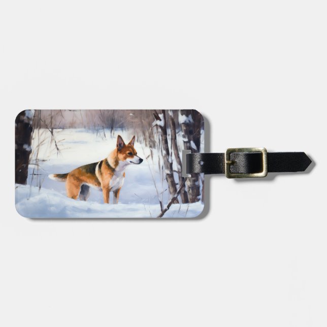 Etiqueta De Bagagem Basenji Deixou nevar o Natal (Frente Horizontal)