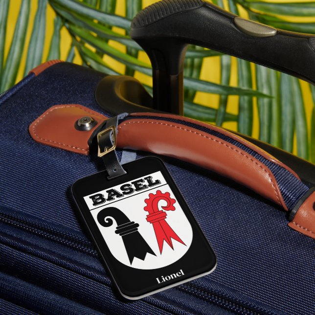 Etiqueta De Bagagem Basileia, Suiça | Casaco de Braços de Cantões Suíç (Frente Insitu 1)